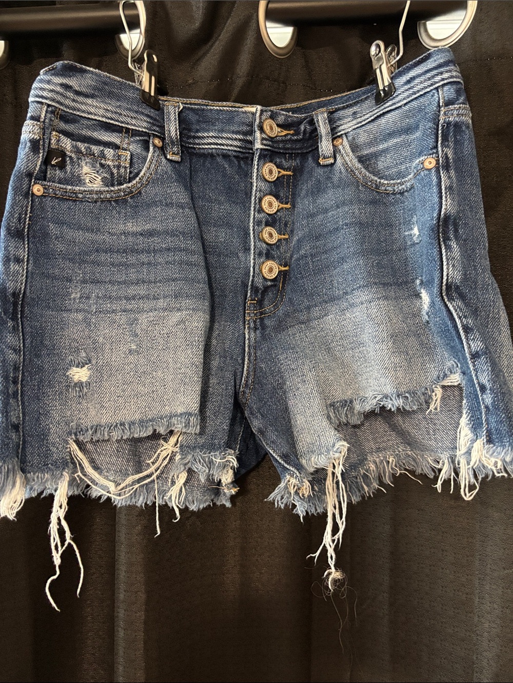 KanCan Button-Fly Distressed Blue Denim Shorts